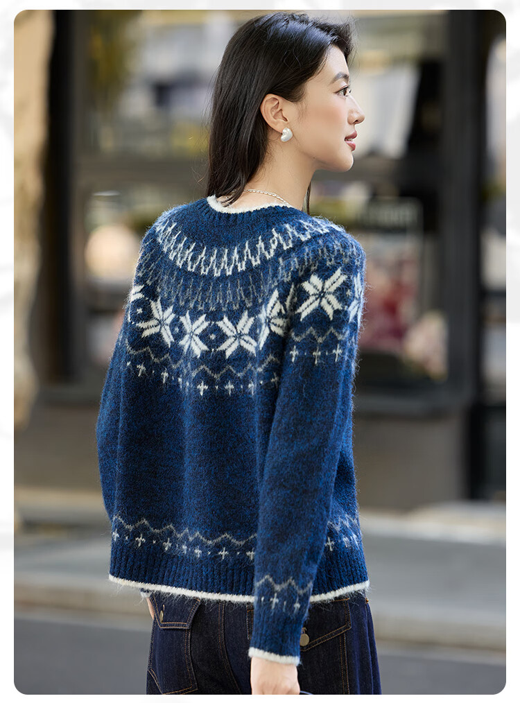 Bailuyu Vintage Colorblock Snowflake Wool Blend Cardigan Sweater Women Oatmeal S 2025 Autumn Winter New 7