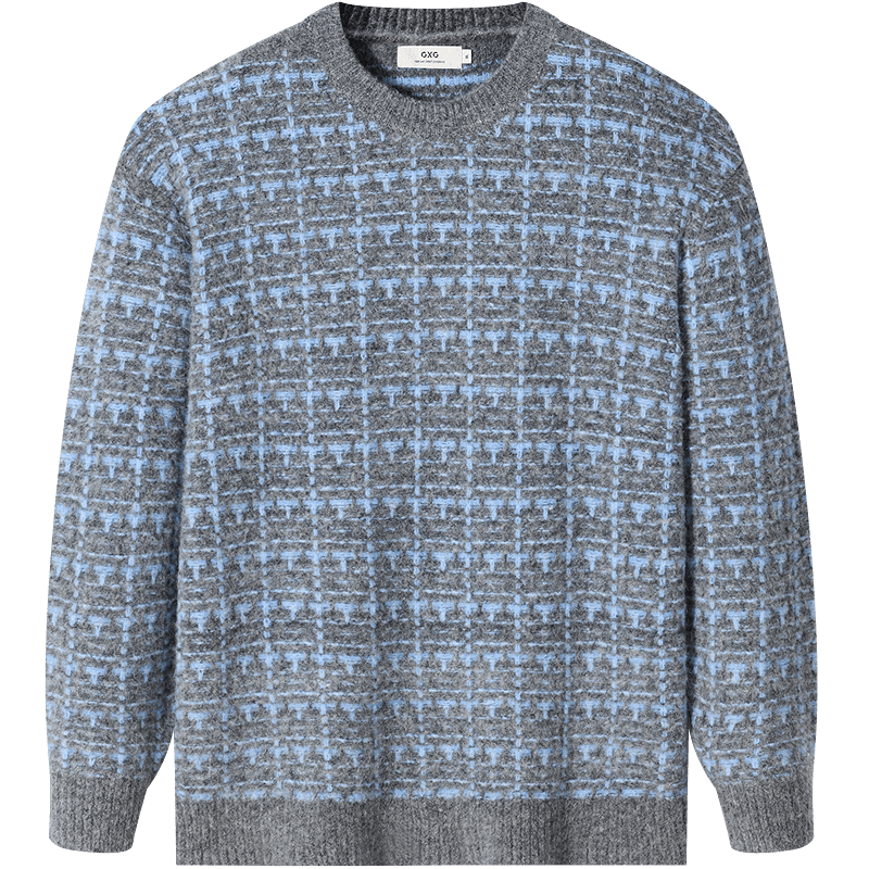 GXG Men's Plaid Sweater Loose Fit Commuter Knitwear Coffee Base Blue Check 180/XL