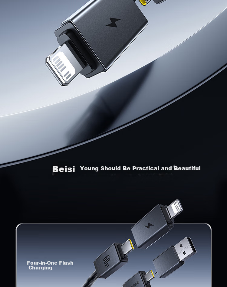 Baseus Data Cable, Apple Charging Cable, 16/15 Huawei Mate70 Super Fast Charging PD60w Multi-Functional Braided Cable, Two-To Flash Charging Multi-Head Universal TpyeC Charging Cable for Car Use 1