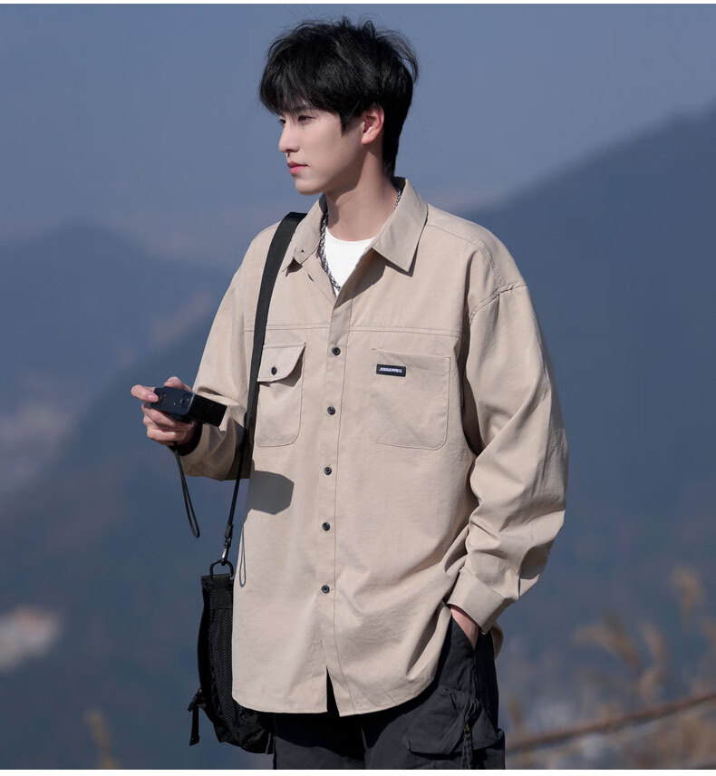 Foss Phil Men's Vintage Casual American Workwear Long Sleeve Shirt Jacket Spring Autumn Black L S581 10