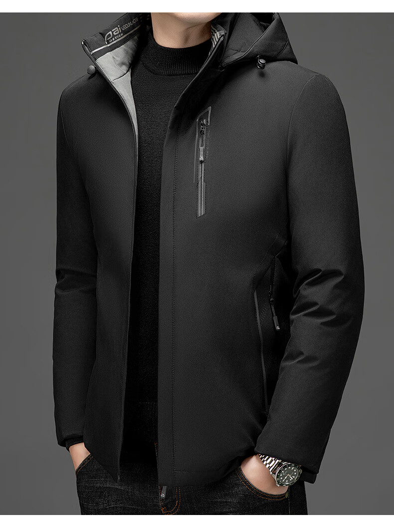 ROMON Men's Winter Cotton Jacket Trendy Business Warm Cotton Coat Middle-aged and Elderly Dad Style 8806 Black 2XL 2