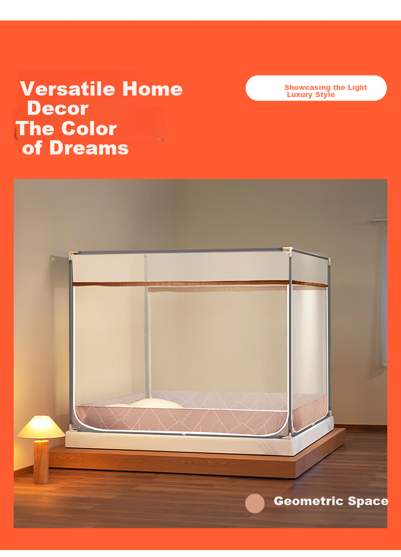 FUANNA Home Mosquito Net, Baby Fall Prevention Fence Mosquito Net with Three Doors, 1.5*2 Meter Bed, Coffee [Dense Mesh] 9