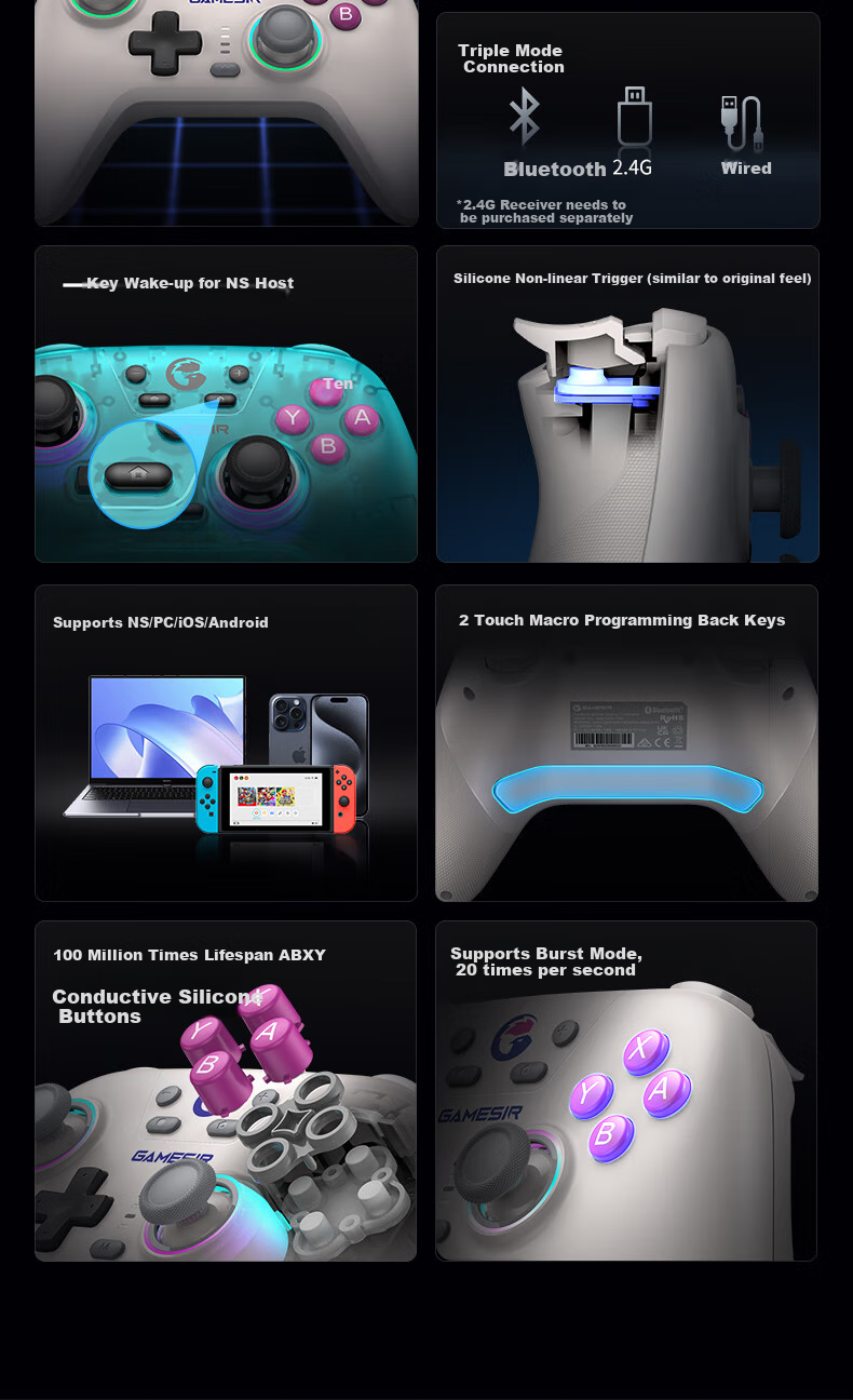 GAMESIR Qimingxing NS Version Switch 2 Motion Controller HD Vibration Steam Wireless Bluetooth Gamepad for PC Computer Mobile Phone Silk Song Pro Pokemon ZA 4