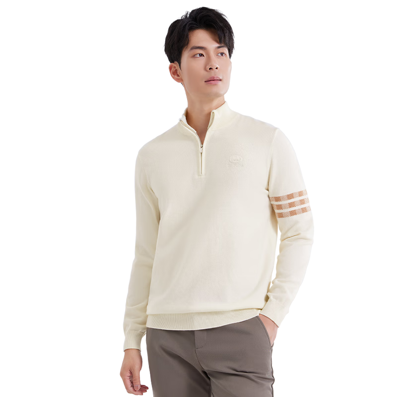 Laxdn Men's Knit Sweater, Autumn And Winter Warmth, Skin-Friendly Fabric, Acrylic Heat-Generating, Elastic Slim-Fit Casual Versatile Sweater, Off-White 3XL
