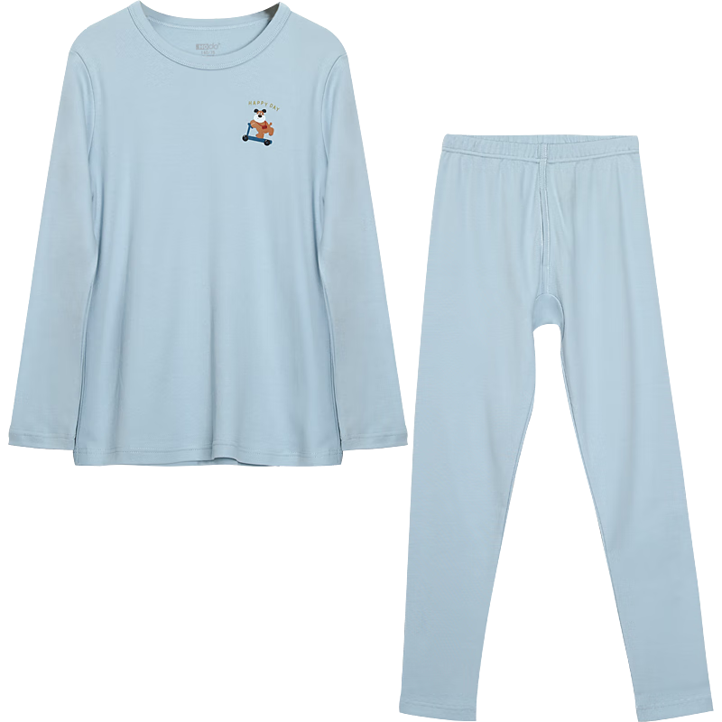 Hodohome Boys' Pure Cotton Antibacterial Anti-Mite Anti-Static Combed Cotton Camellia Oil Autumn Shirt and Pants Set 117 Blue 160