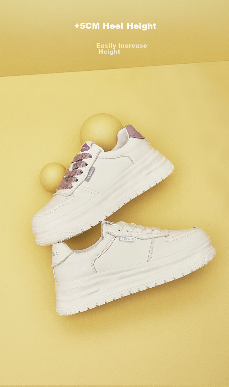 TEENMIX Women's Thick Sole White Sneakers Breathable Casual Shoes New Beige Size 36 7