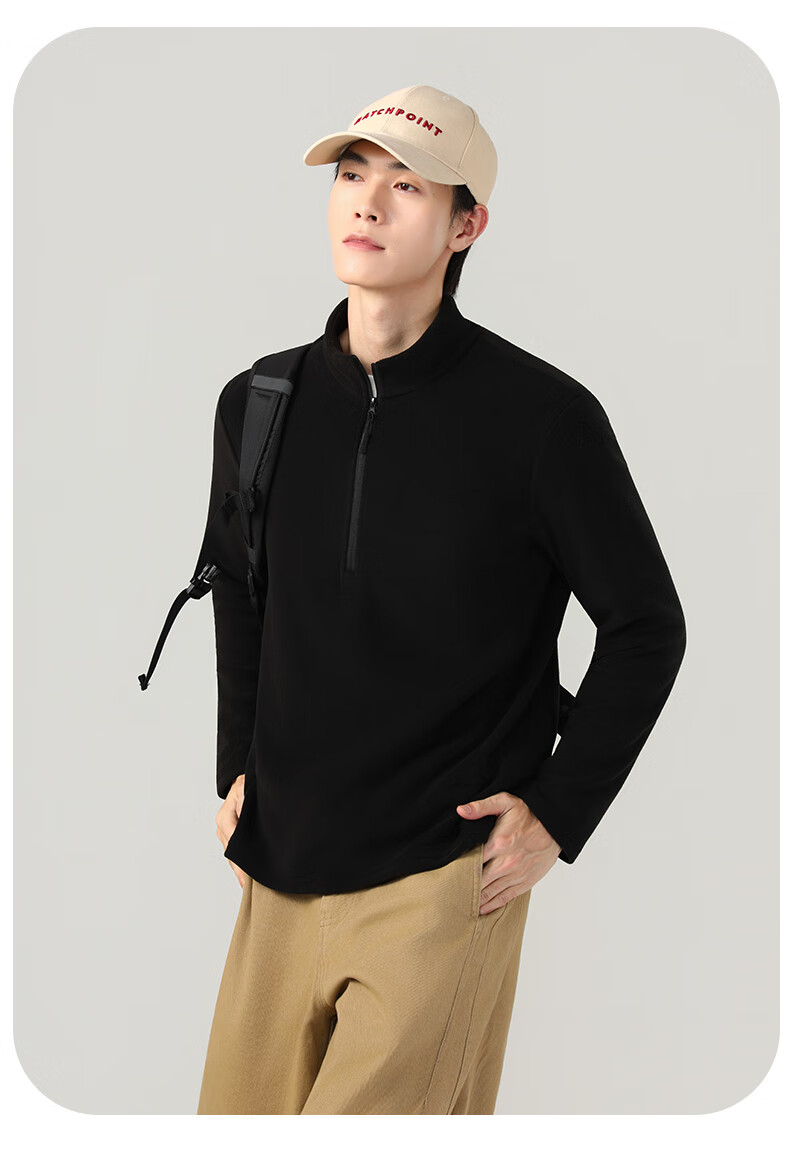 LangSha Unisex Fleece Pullover Half-Zip Stand Collar Windproof Polar Fleece Long Sleeve Base Layer 2