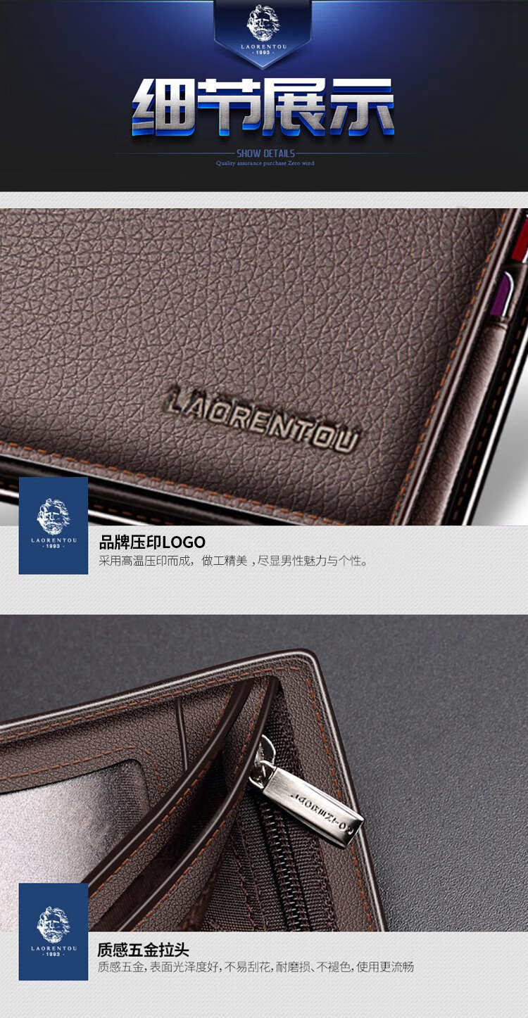 Old Man Head Men's Short Business Wallet First Layer Cowhide Horizontal Bi-Fold Coin Purse Card Holder Money Clip Christmas Gift 2