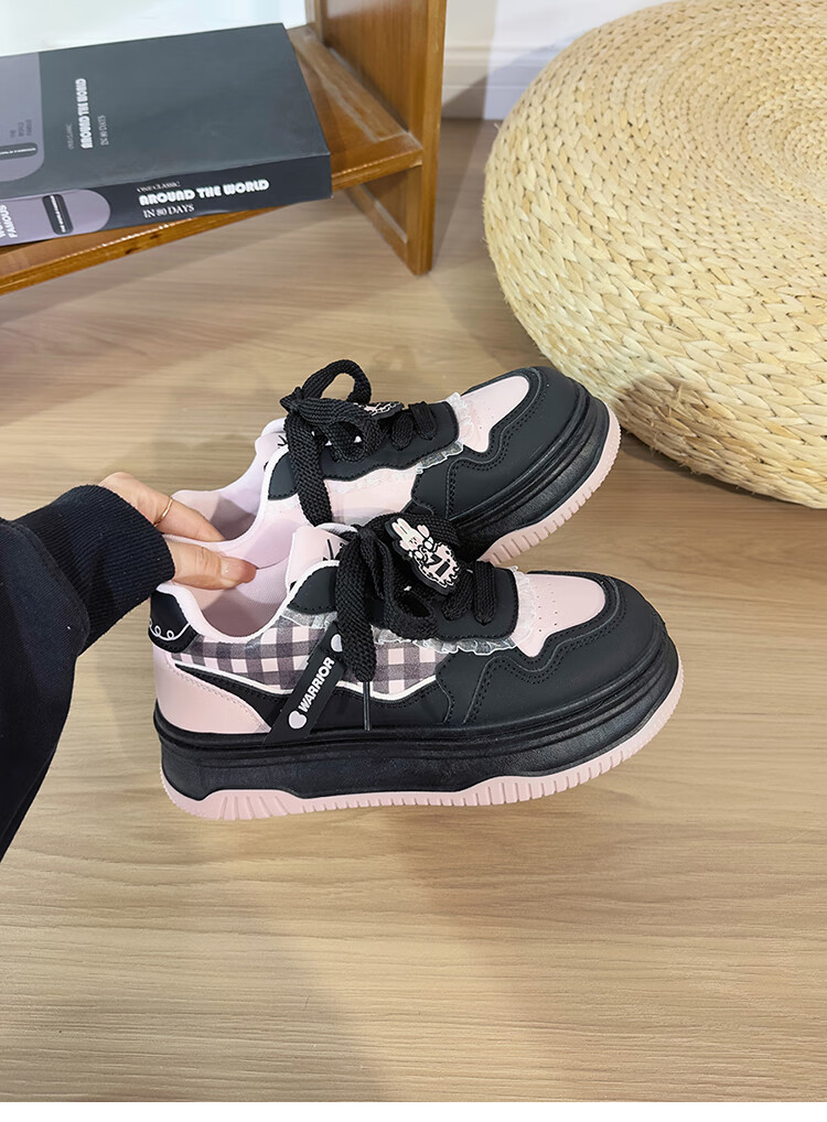 Huili Blue And Pink Sweet Girl Sneakers for Women, New Fashion Versatile Student Platform Korean-Style Casual Shoes, Black And Pink, Size 35 21