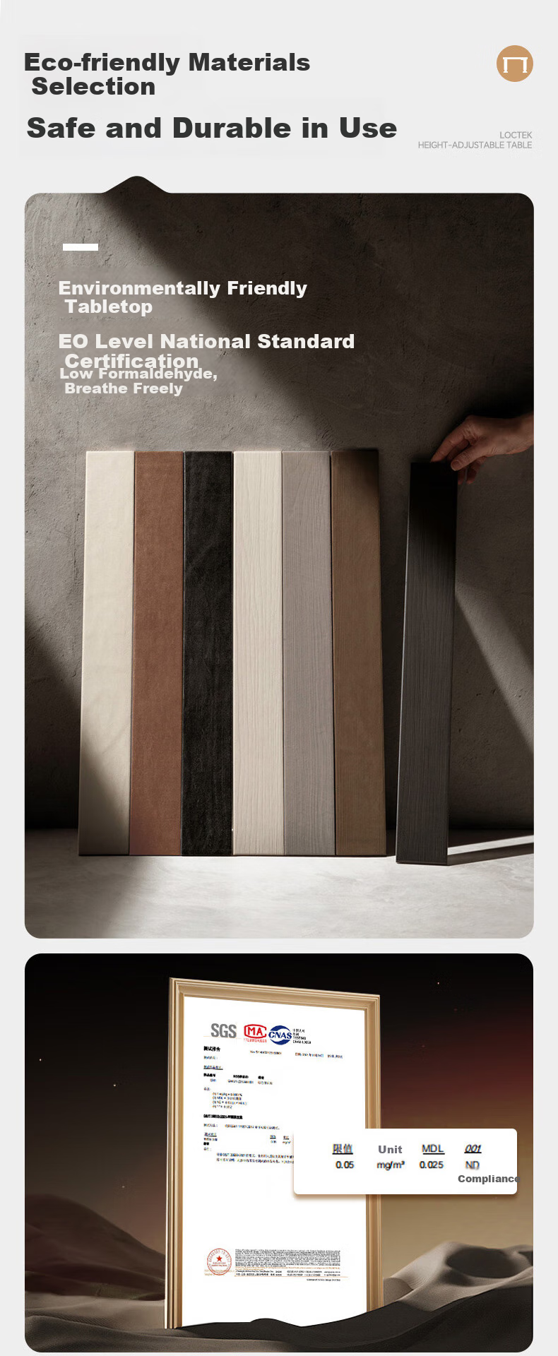 Loctek Table Top M1206 Gray Wood Grain Color 02 Eco-Friendly Table Top (Table Top Only) 6