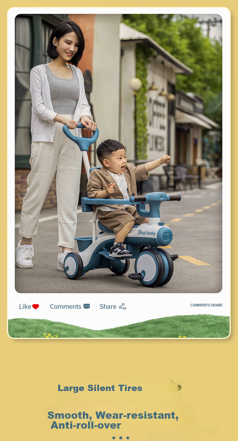 ANGI BABY Children's Tricycle Balance Bike for Ages 1-6, Stroller Essential, Multifunctional Lightweight Pushchair, Baby Gift 11