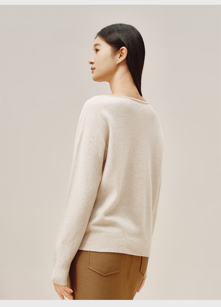 JD Jingzao Women's Wool Sweater Off-Shoulder Cashmere Knit Pullover Cream White XL Autumn Winter 2025 New 4
