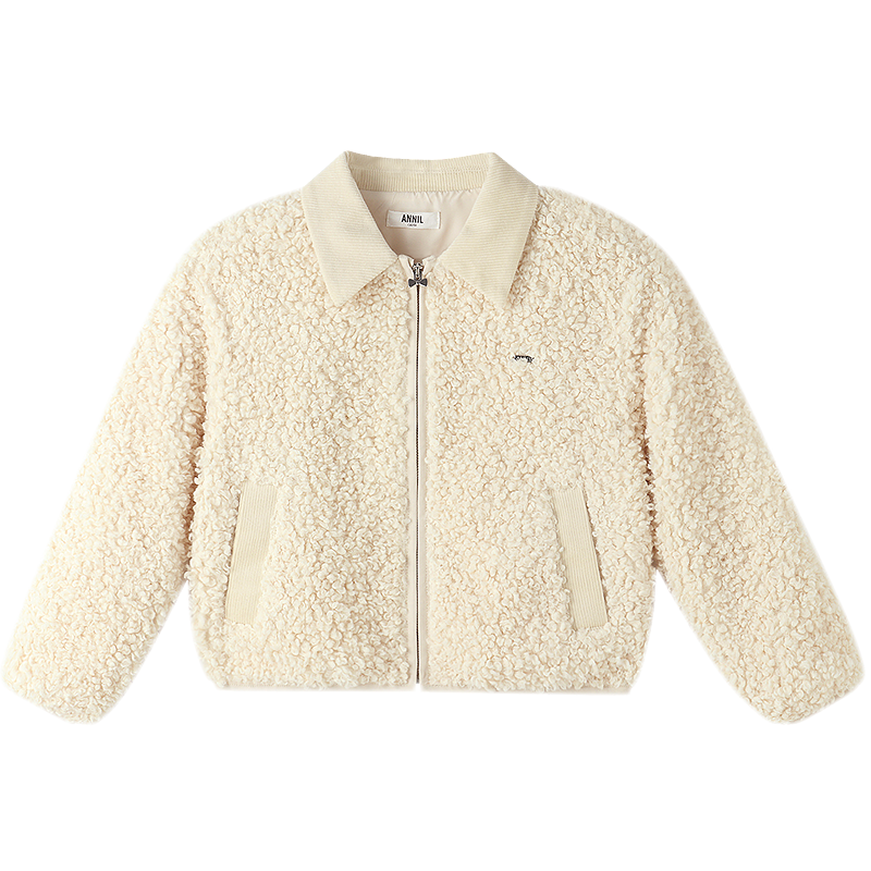 Annil Kids Girls Knit Fleece Short Jacket 2025 Autumn New Jimmy Apricot 130