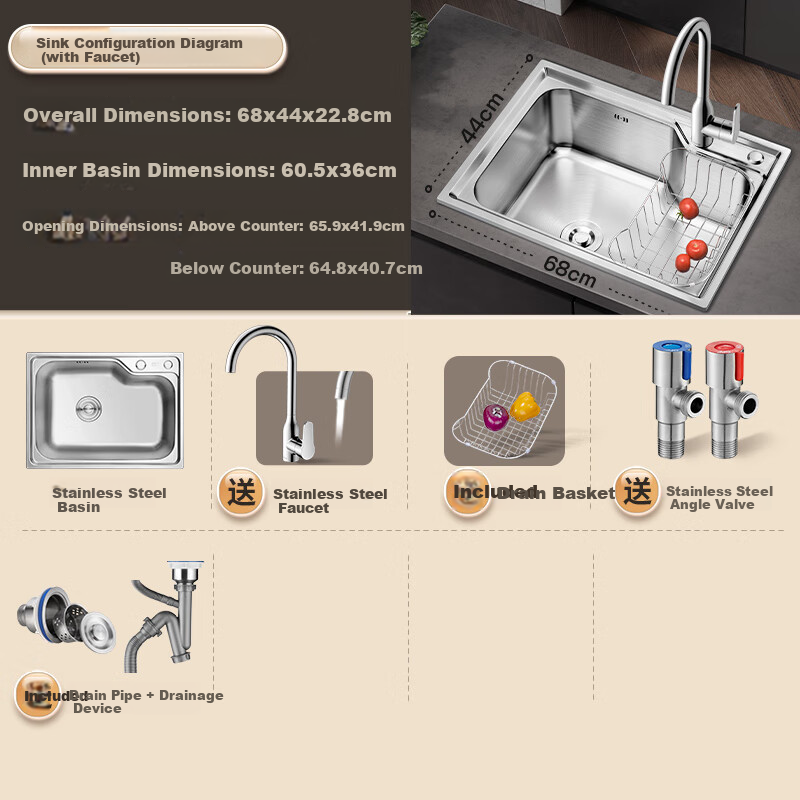 ARROW 304 Stainless Steel Sink, Single Bowl Kitchen Basin, Compact Dishwashing Sink [Renovation Subsidy 15%]