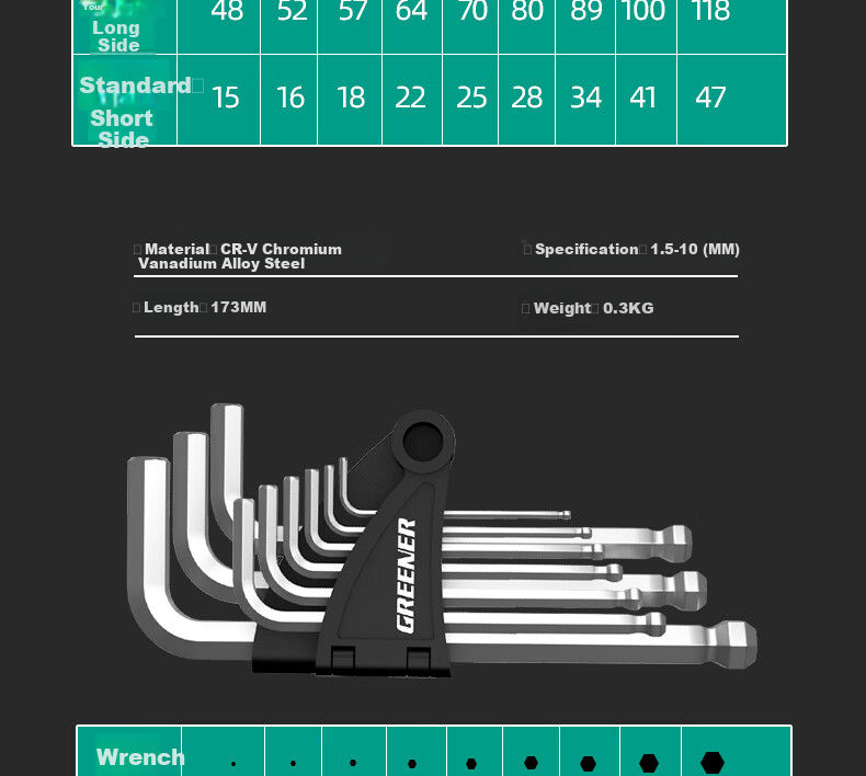 GREENER [GREENER Master] Series Hexagonal Wrench Set, Household Six-Sided Flat Ball Head SCNIM + High-Hardness Material 8