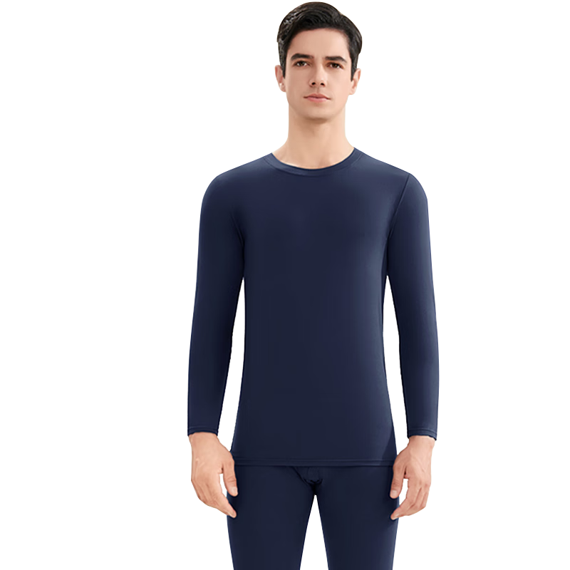 LangSha Men's Thermal Underwear Set Autumn Long Johns Antibacterial Mite-Resistant Thin Round Neck Base Layer Warm Shirt and Pants