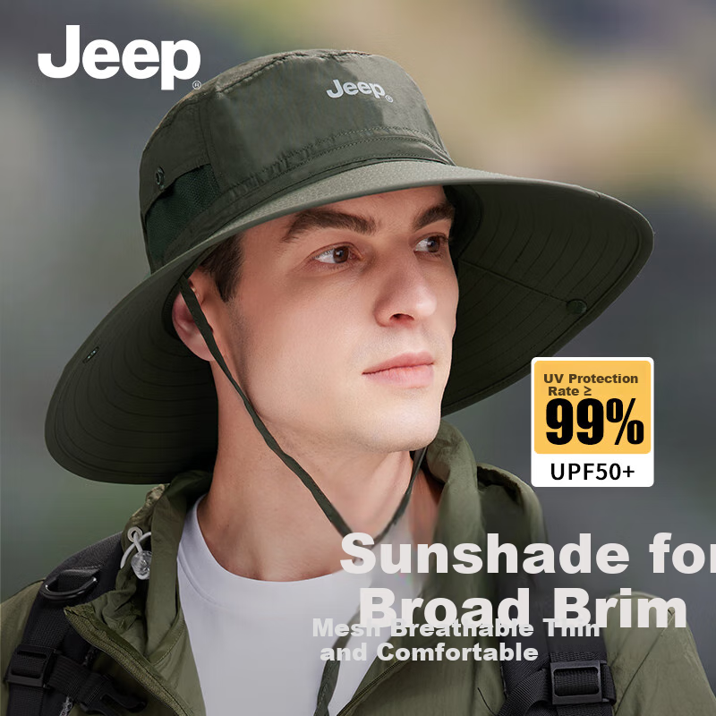 JEEP Sun Protection Hat for Men, Sun Visor Cap, Fisherman Hat, Fishing And Hiking Hat, Summer Outdoor Hat for Men, Dark Spring Gree
