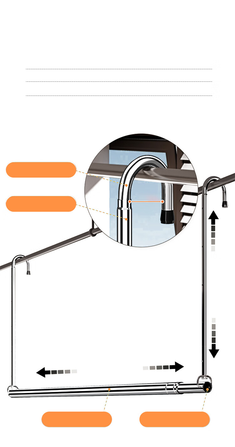Huakaizhixing Retractable Clothes Drying Rack, Extendable Laundry Hanger for Home Balcony, Stainless Steel No-Drill Extension Pole YJ70 2.4 Meters 16