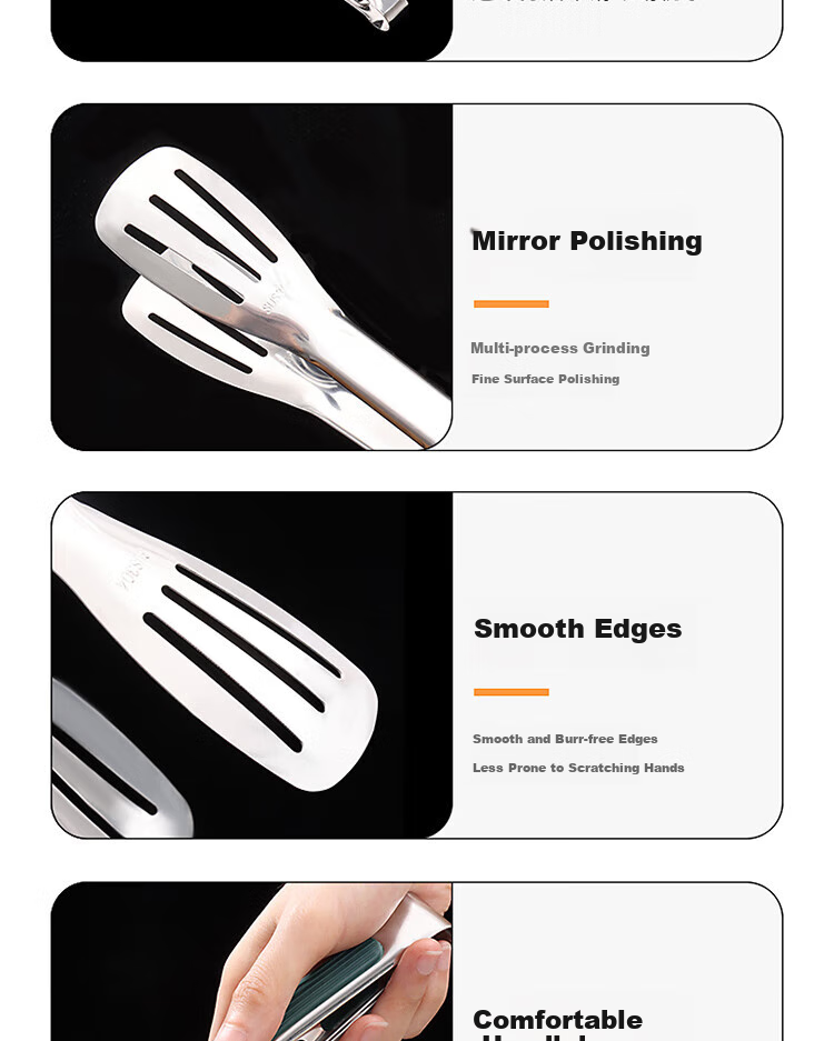 Baijie 304 Stainless Steel Kitchen Tongs, Food Tongs, Heat-Resistant Steak Tongs, Barbecue Tongs, Food Clamps, Oven And Grill Tongs 3