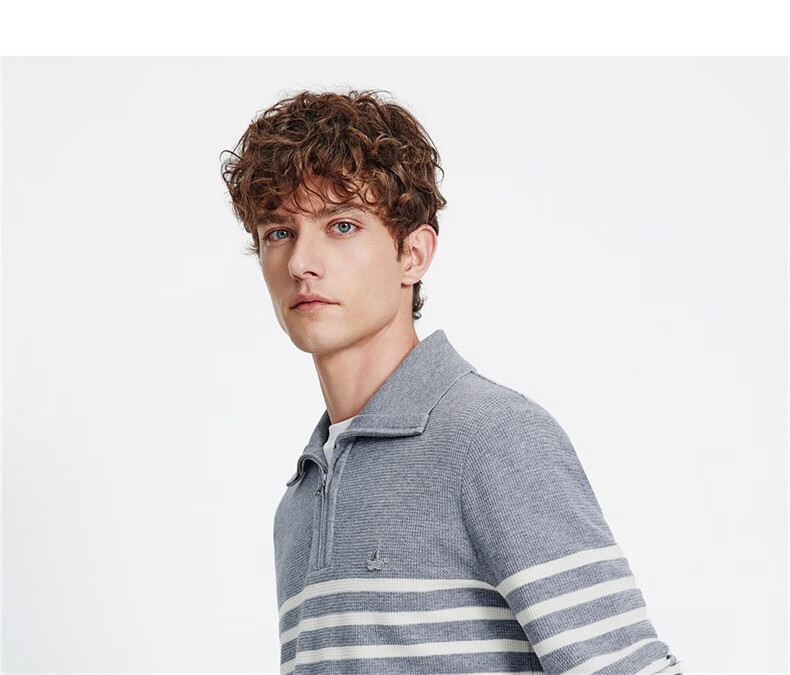 Navikail Star Model Italian Small Sailboat Men's 25-Style Half-Open Collar Striped Casual Knit Sweater 1344045502 32