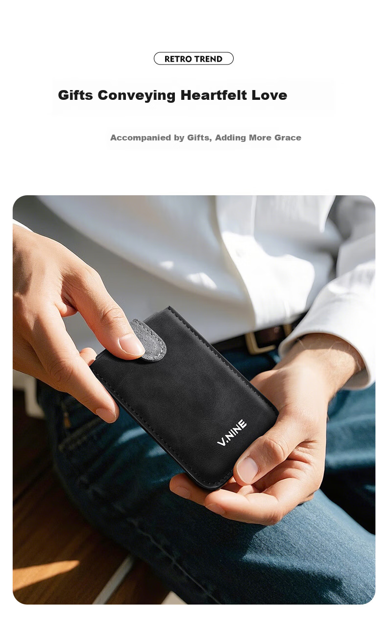 V.NINE Men's Slim Portable Card Holder And Wallet Combo with Pull-Out Design, Business Short Style Multi-Card Slots Wallet, Gift Box Packaging for Me 3