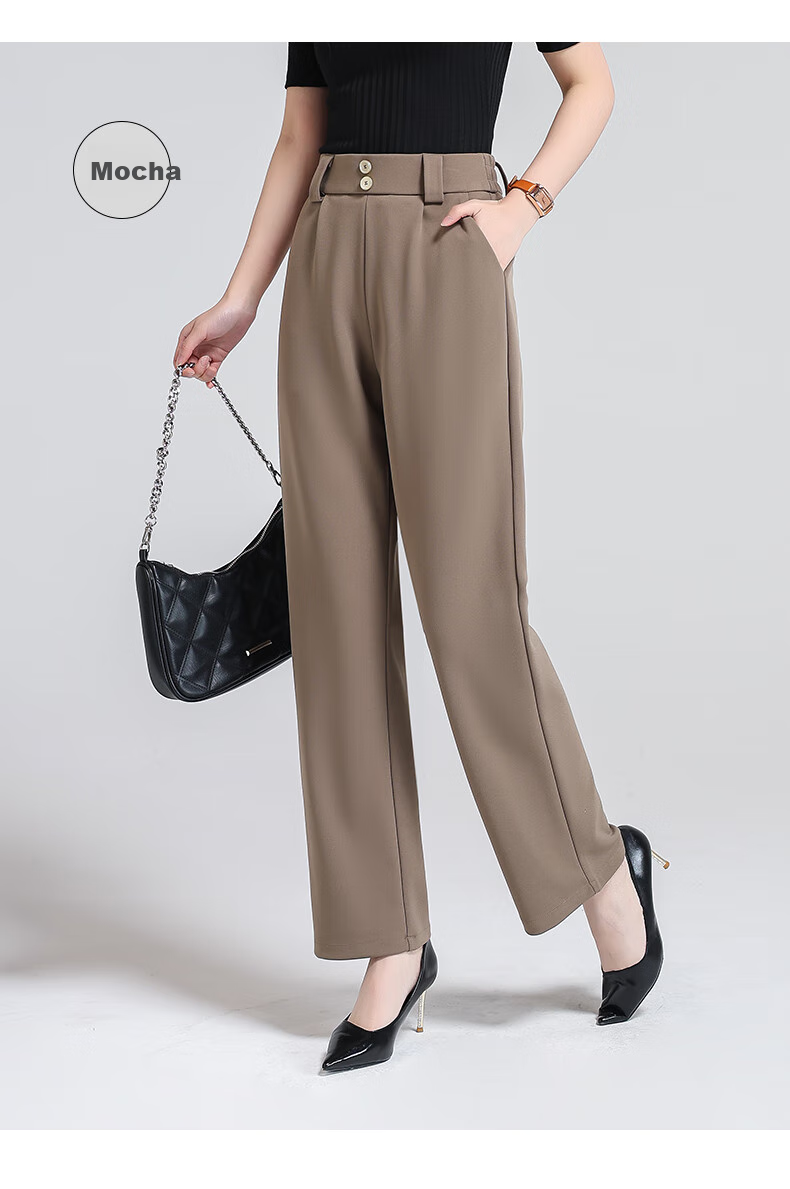 Meishi Women's Casual Pants, Spring/summer 2026, Slim Fit, High-Waisted, Slimming, Suitable for Commuting And Versatile, Loose Straight-Leg Trousers, 2875 Black, Size L 12
