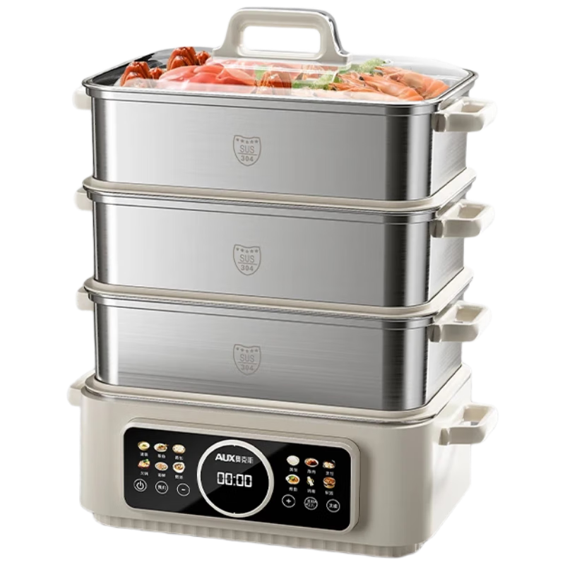 AUX All-Steel Electric Steamer 23.5L Large Capacity Multi-Function Electric Cooker Hot Pot with Three-Layer 304 Stainless Steel Steamer ADZ-50AZX-107A