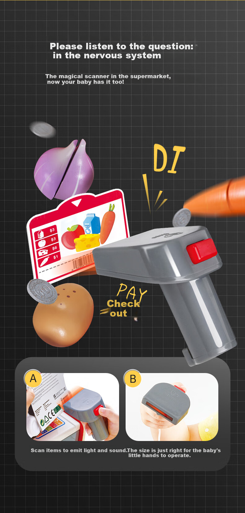Hape (Germany), Children's Pretend Play Toy, Supermarket Shopping, Realistic Mini Store Cashier Counter, Holiday Gift, E3184 3