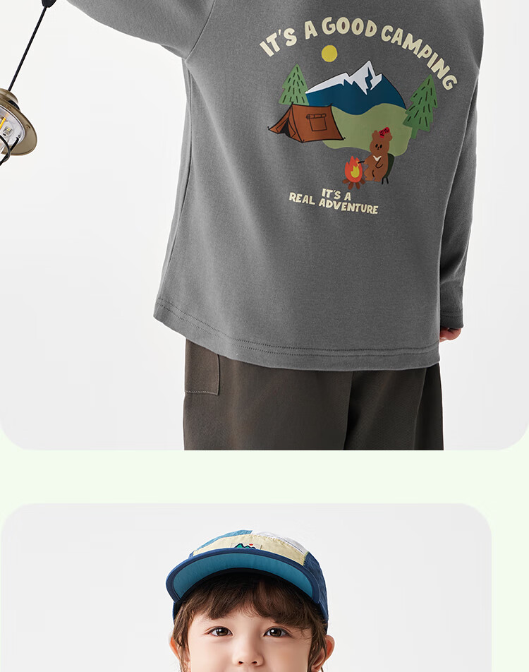 Badibadi Autumn New Baby Boys Pure Cotton Long Sleeve T-Shirt Base Shirt Grass Green Happy Letter Camping Bear Yellow Size 100 4