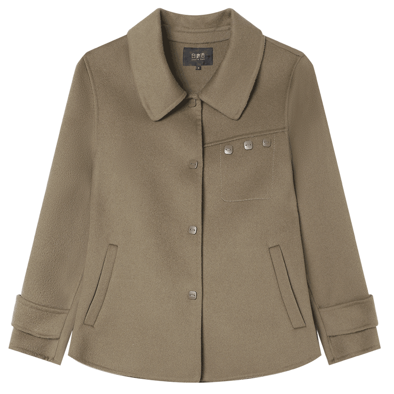 LOUISYAO Minimalist 100% Wool Short Coat 25 Winter New Fashion Slim Double-Sided Woolen Jacket Women Khaki Green M