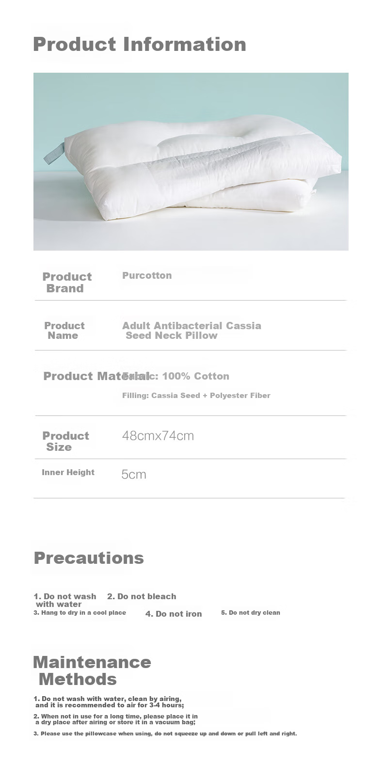 PurCotton Pillow, 100% Cotton, Adult Knitted Brushed Comfortable Pillow Core, Deep Sleep - Gray Striped Pillow, 45×70cm 11