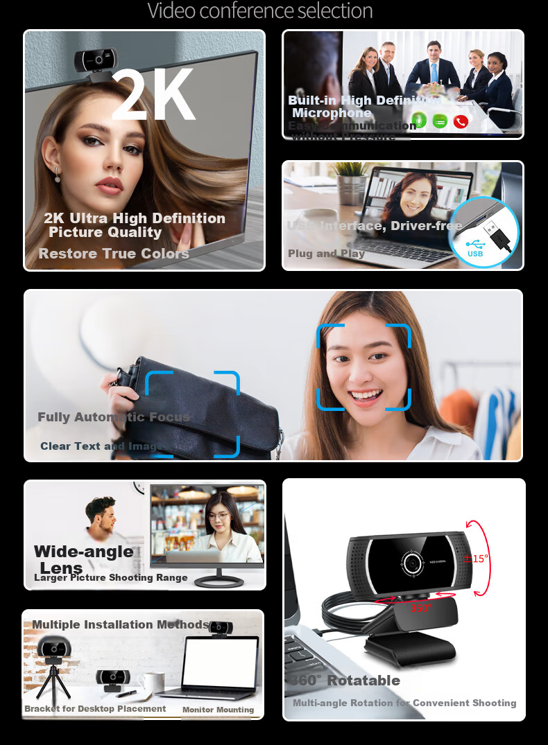 GESOBYTE C910S 4K Live Streaming Camera with Microphone, Ultra HD, Plug-And for Online Classes, Postgraduate Entrance Exams, Interviews, Video Calls, Meetings, Laptop And Desktop USB 2