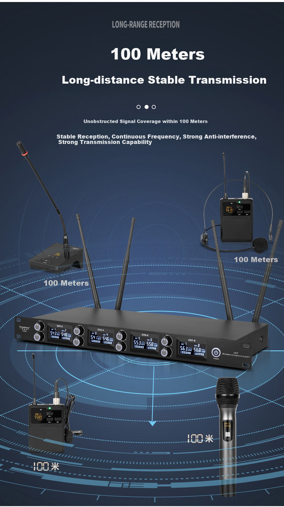 Depusheng DF208 Professional Wireless Microphone, One-To for Stage Performance, KTV Singing, Training, Video Conferencing, Hosting, School And Home Use, Frequency-Modulated Handheld Microphone with Anti-Howling Metal Desig 4