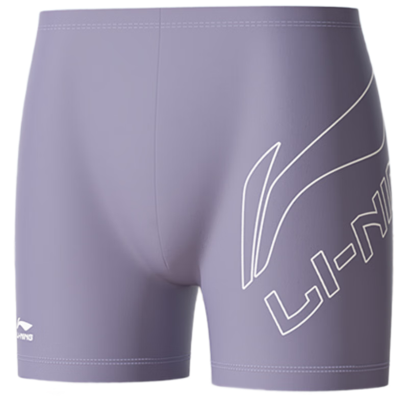 LI-NING Men's Quick-Dry Chlorine-Resistant High-Elasticity Comfortable Square Leg Swim Trunks 820 Purple White L