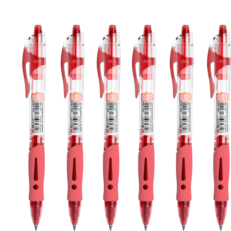 M&G Stationery GP1008 Retractable Gel Pen, Student 0.5mm Red Pen, Signature Pen, Business Bullet Tip Pen, High-Quality Office Supplies, Red, 12 Pens/box