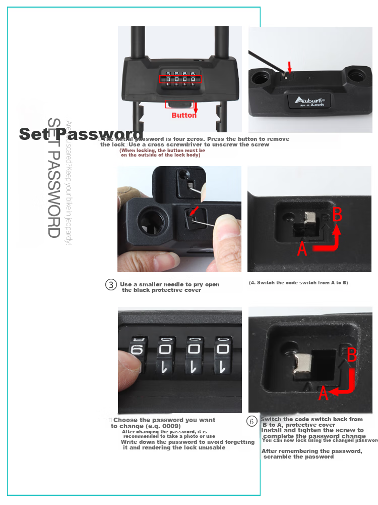 Aoben Password Lock 7601, Glass Door Lock for Double-Opening Commercial Use, Anti-Pry Lock, Office And Shop Use, Shear-Resistant U-Shaped Door Lock 13