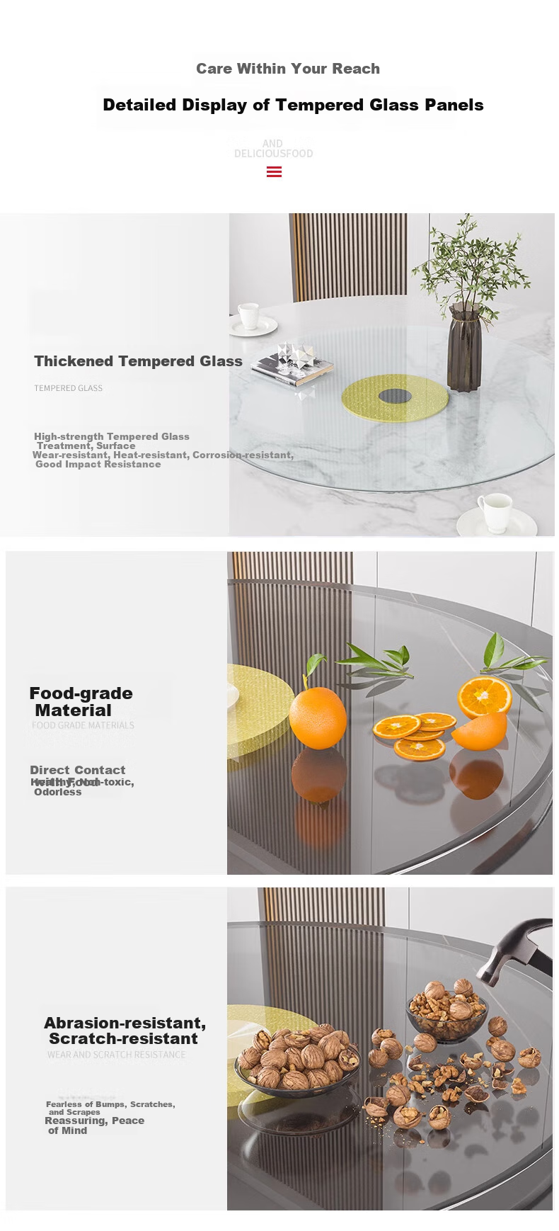 Yilinju Dining Table Lazy Susan, Tempered Glass Turntable for Home Use, Round Table Rotating Plate, Household Dining Table Swivel Plate, Home Use 98 9