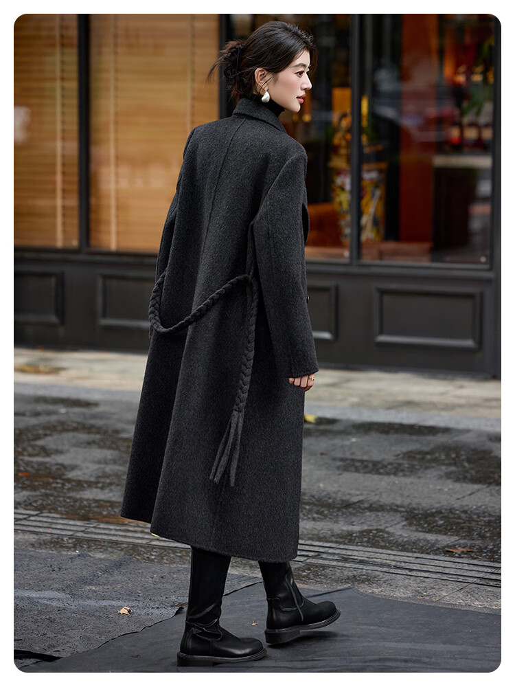 Bailuyu Wool Double-Faced Coat with Suit Collar, Straight Slim Fit, Winter 2025 New, Dark Gray, Women's M 15