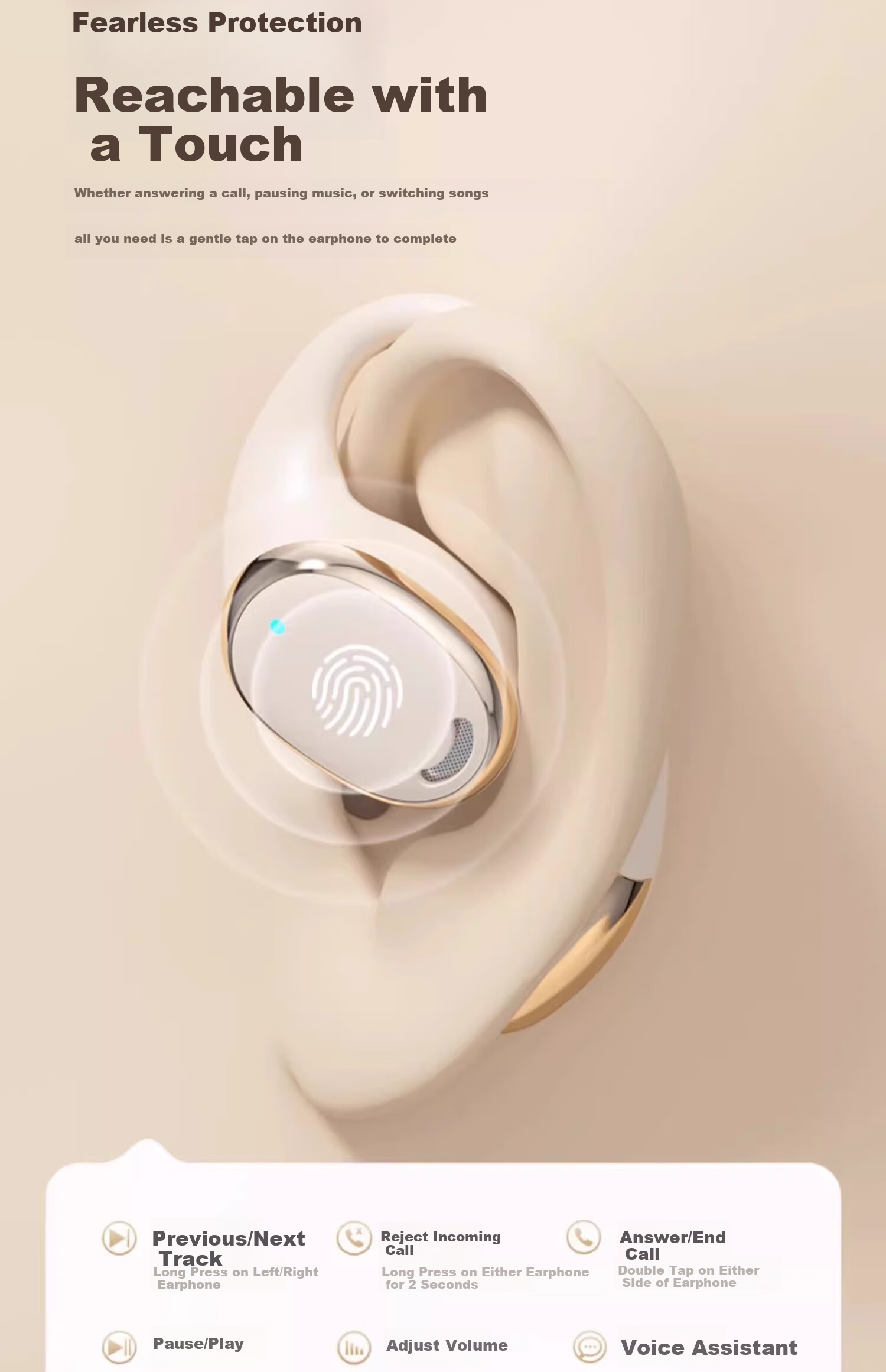CLAISON Bluetooth Headphones, Ear-Hook Bone Conduction Concept, Non-In Open-Style Wireless Sports Running Cycling Noise-Cancelling Ear Clip Headphones, Suitable for Apple Huawei M70 - Off-White 15