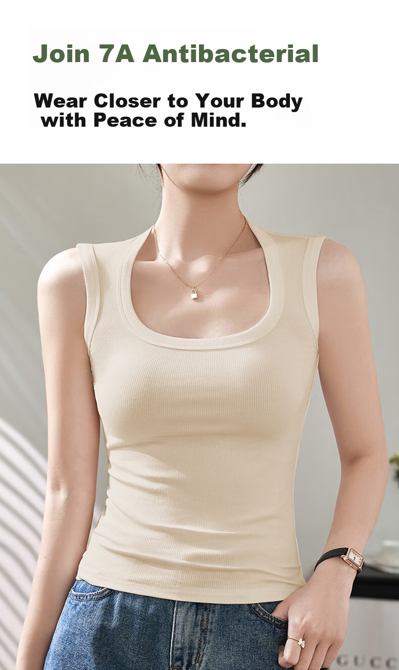 BOPRUIEY Women's Camisole Tank Top with Built-In Bra Pads, Thin Summer Style, Square Neckline, Sleeveless Sports Undershirt, Long Style for Outer Wear 11