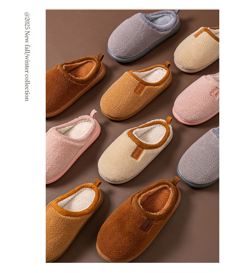 Guoluofi Winter Lamb Wool Cotton Slippers Women Home Non-Slip Plush Fleece Warm Cotton Slippers Men Khaki 40-41 3