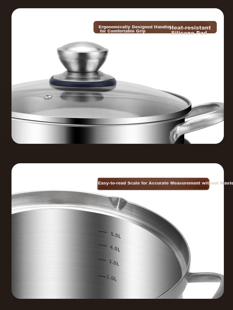 Beilunsi 304 Stainless Steel Soup Pot, Thickened Double-Handled, for Home Use on Gas Stove And Induction Cooker, for Stewing And Making High-Soup Pot with Steamer, 24CM 27