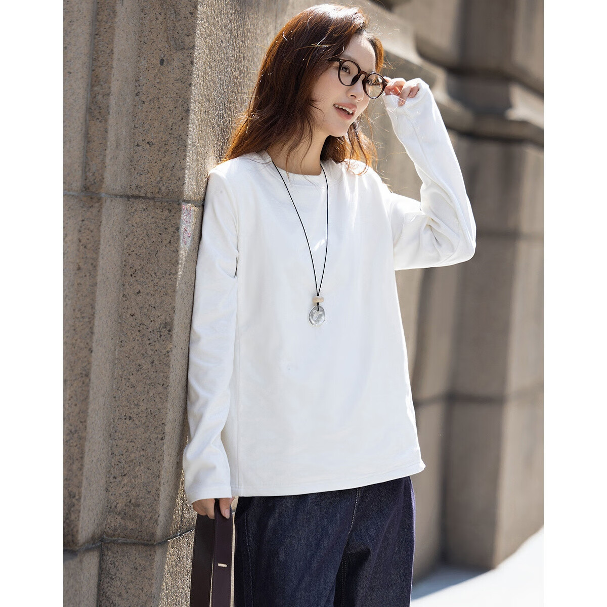 Demana [90% Goose Down Double-Sided Fleece] Women's Winter Multi-Layer Warmth Thickened Fleece Crew Neck Straight Fit T-Shirt