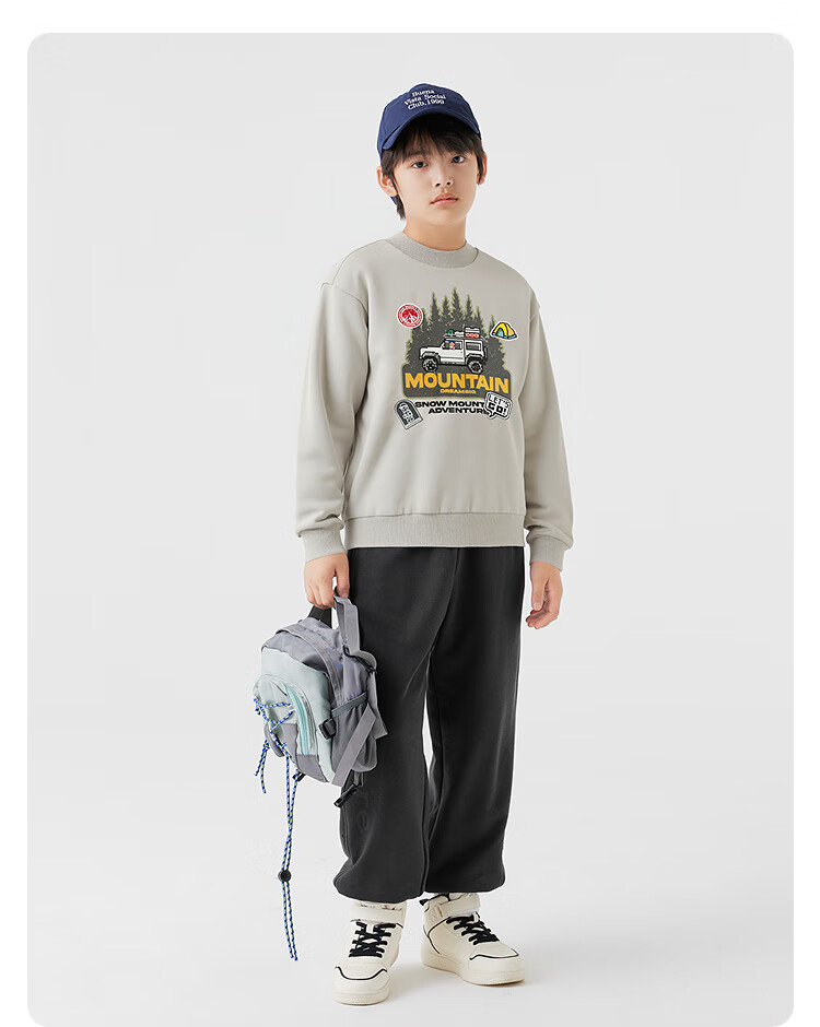 BALABALA Children's Clothing Boys' Sweatshirt Winter Wear for Older Kids Casual Mid-Length Collar Top Warm Fashionable Versatile Trendy 6
