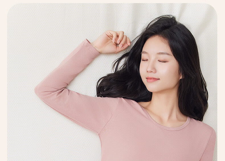 GUJIN Pure Cotton Crew Neck Thermal Underwear Set for Women, High School Girls, Autumn and Winter, Nude Pink, Size L 8