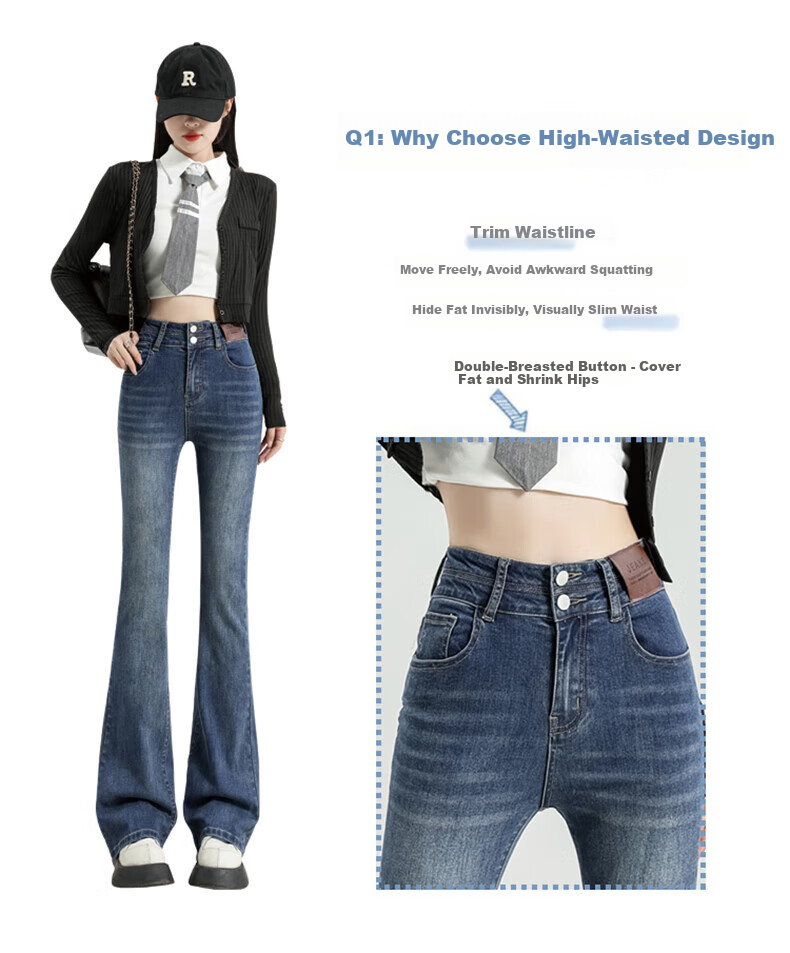 Romon Women's Stretch Slim Fit Jeans Winter Fashion High Elasticity Slimming Hip Lift High Waist Flared Pants Blue Gray L 4