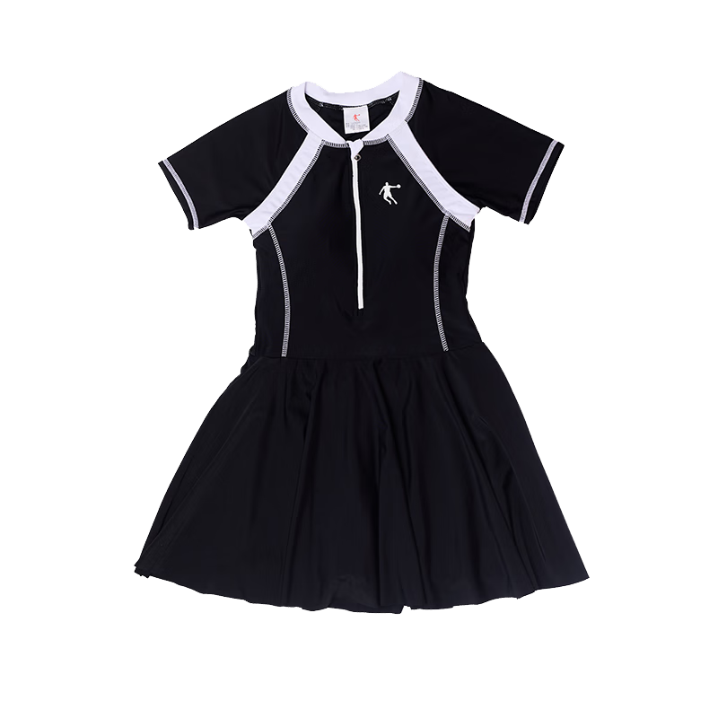QIAODAN Women's Skirted One-Piece Swimsuit Slimming Tummy Control Quick-Dry Swimwear Black White 3XL