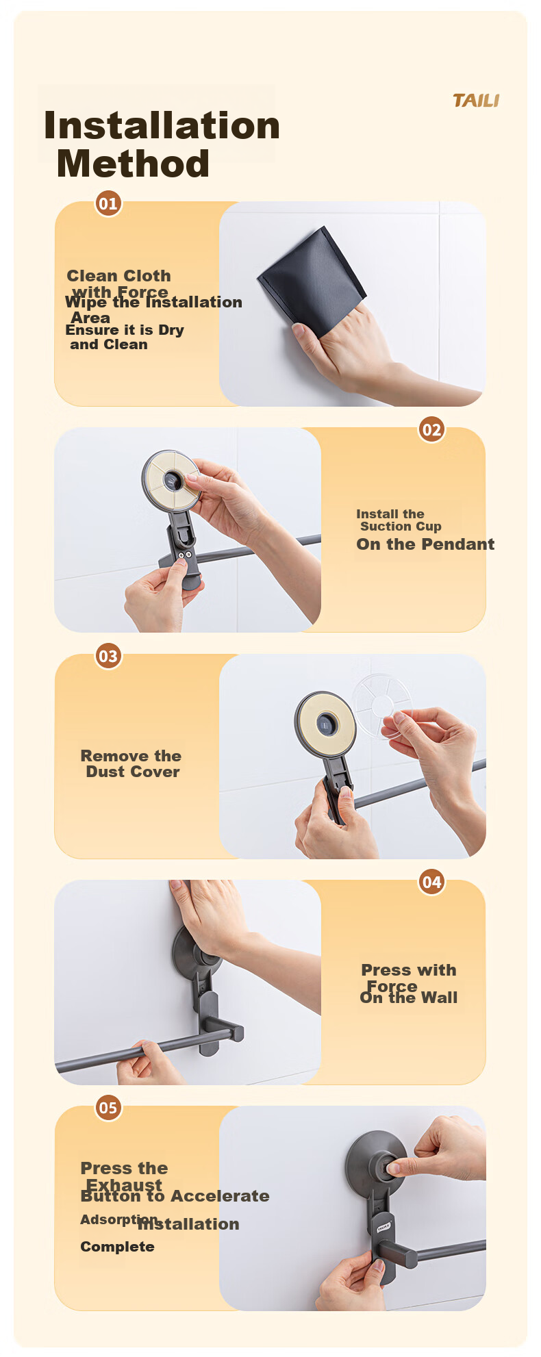Taili Towel Rack, Single Bar, No Drilling Required, Space Aluminum, Bathroom Wall-Mounted Storage Rack, Toilet Suction Cup Towel Rod 11