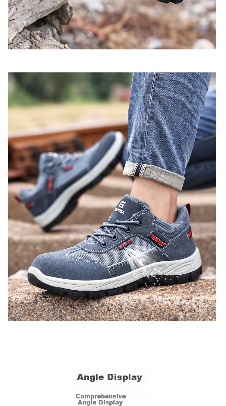 JUNBU Safety Shoes for Men, Steel Toe Cap, Puncture-Resistant, Breathable, Wear-Resistant, Construction Site Work Safety Functional Shoes 3020-1 Size 38 15