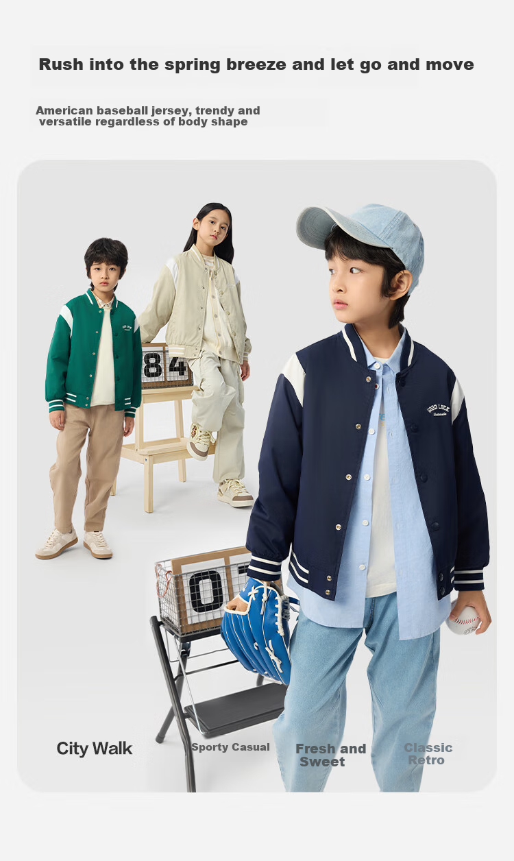 BALABALA Kids Children's Jacket Boys and Girls 2025 Spring Baseball Jacket Colorblock [Mall Same Style] 202125105203 3